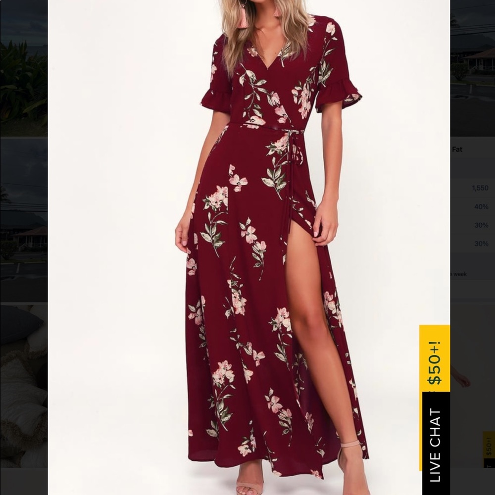 September Sunsets Burgundy Floral Print Wrap Maxi Dress